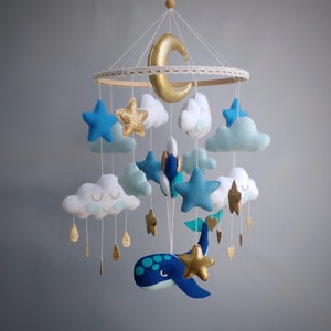 Whale Mobile Baby Mobile Boy Clouds Baby Mobile Ocean Nursery Baby Mobile Blue Expecting Mom Gift image 1