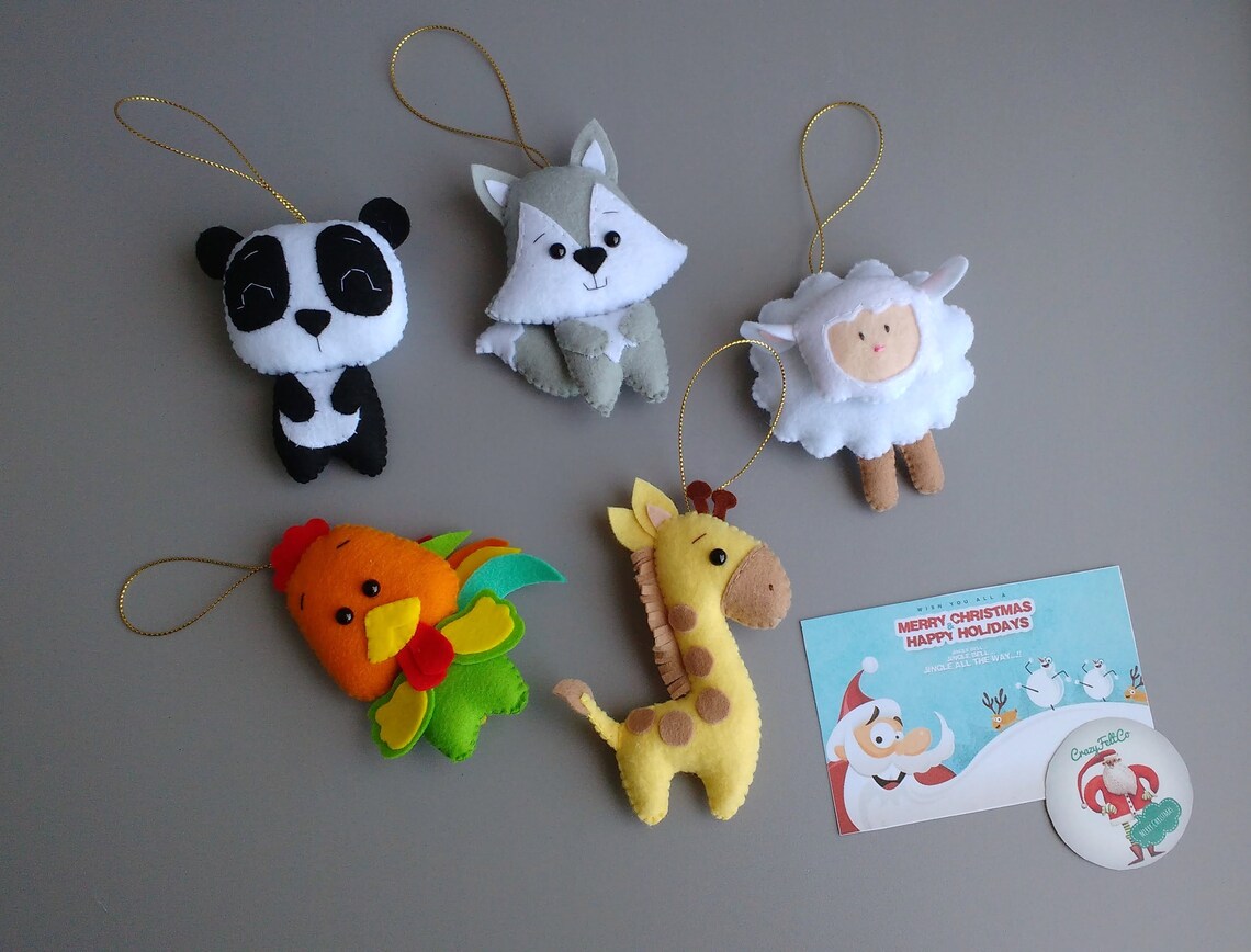 Christmas Felt Animals Ornaments Big Set Cute Woodland Etsy