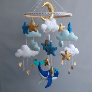 Whale Mobile Baby Mobile Boy Clouds Baby Mobile Ocean Nursery Baby Mobile Blue Expecting Mom Gift image 6