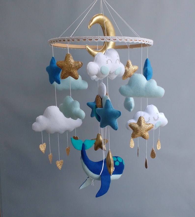 Whale Mobile Baby Mobile Boy Clouds Baby Mobile Ocean Nursery Baby Mobile Blue Expecting Mom Gift image 6