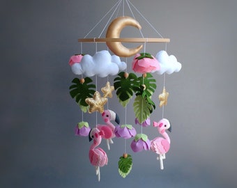 Flamingo Mobile - Tropical Nursery Baby Mobile Girl - Hanging Mobile - Pink  Lilac Purple Mobile - Flamingo Baby Shower - Expecting Mom Gift