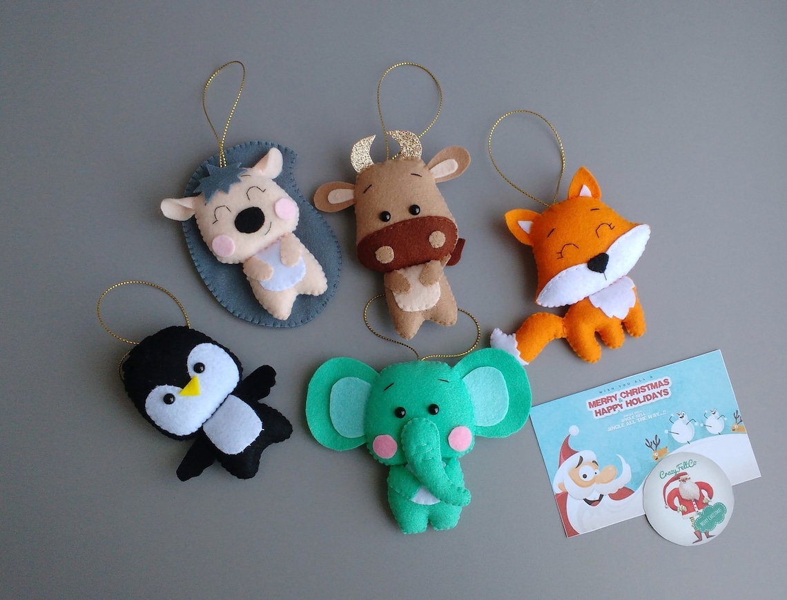 Christmas Felt Animals Ornaments Big Set Cute Woodland Etsy