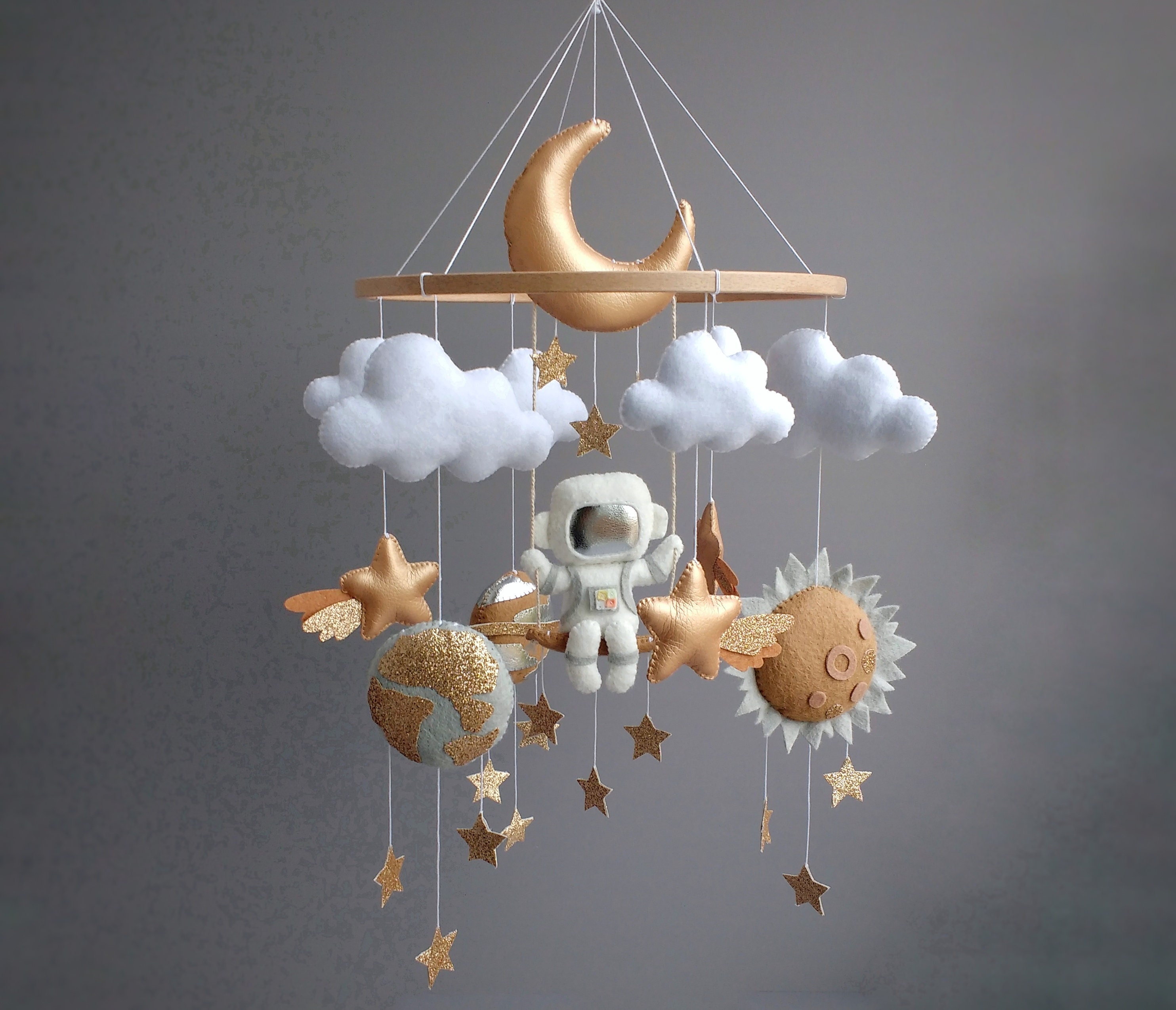 Space Baby Mobile: Felt Astronaut, Planets & Stars Nursery Decor