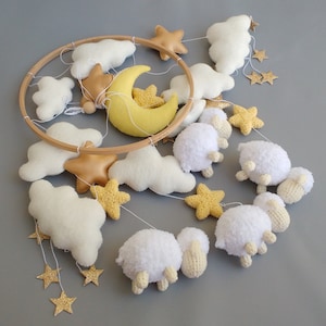 Sheep Mobile Baby Mobile Boy Sheeps Mobile Clouds Nursery Decor Expecting Mom Gift Gender Neutral image 2