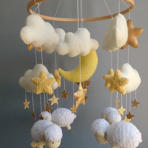Sheep Mobile Baby Mobile Boy Sheeps Mobile Clouds Nursery Decor Expecting Mom Gift Gender Neutral image 3
