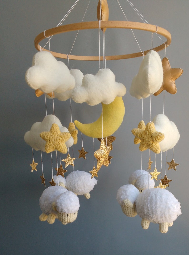 Sheep Mobile Baby Mobile Boy Sheeps Mobile Clouds Nursery Decor Expecting Mom Gift Gender Neutral image 3