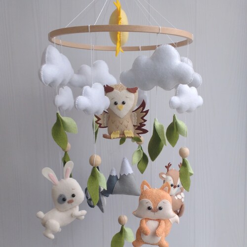 Woodland Baby Mobile Girl Woodland Nursery Hanging Decor Baby Etsy