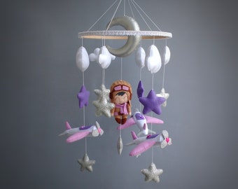 Lilac Airplane Mobile - Airplane Nursery Decor - Baby Mobile Girl - Hanging Mobile - Airplane Baby Shower - Expecting Mom Gift