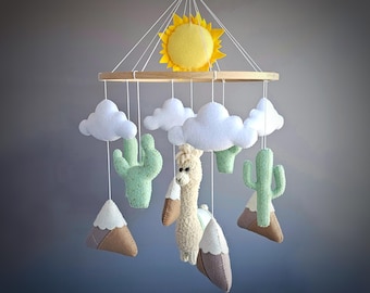 Handmade Llama Crib Mobile: Desert-Inspired Boho Nursery Decor