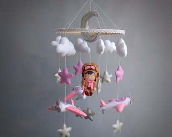 Baby Mobile Airplane - Airplane Mobile - Airplane Nursery - Baby Mobile Girl - Cot Hanging Mobile - Baby Crib Mobile - Travel Nursery