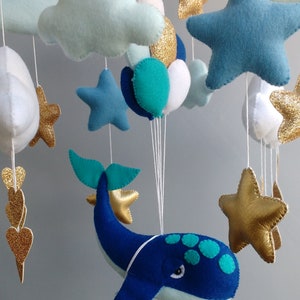 Whale Mobile Baby Mobile Boy Clouds Baby Mobile Ocean Nursery Baby Mobile Blue Expecting Mom Gift image 4