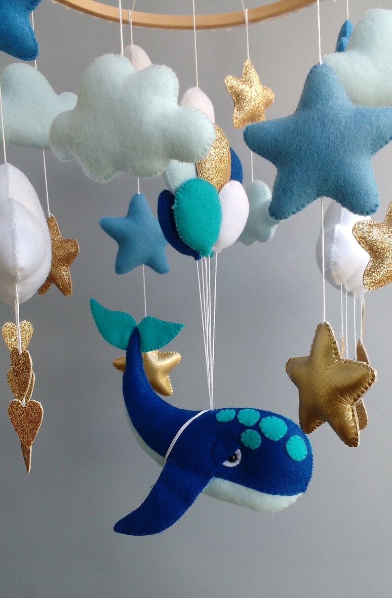 Whale Mobile Baby Mobile Boy Clouds Baby Mobile Ocean Nursery Baby Mobile Blue Expecting Mom Gift image 4