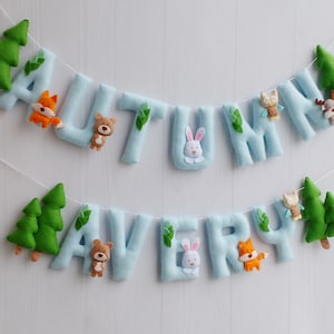 Felt Name Banner - Woodland Banner - Woodland Garland - Name Bunting - Personalized Garland