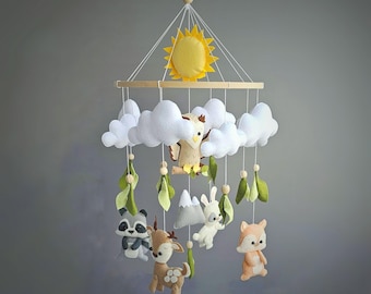Handmade Felt Woodland Animals Baby Mobile: Forest Nursery Decor