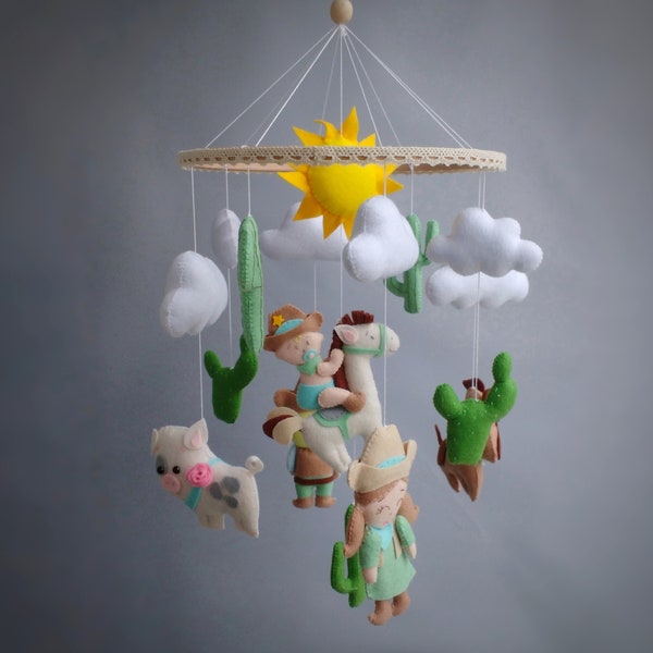 Cowboy Mobile - Cowboy Nursery Decor - Cactus Nursery Decor -  Baby Mobile Boy - Western Nursery - Western Mobile