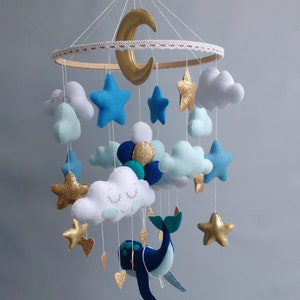 Whale Mobile Baby Mobile Boy Clouds Baby Mobile Ocean Nursery Baby Mobile Blue Expecting Mom Gift image 7