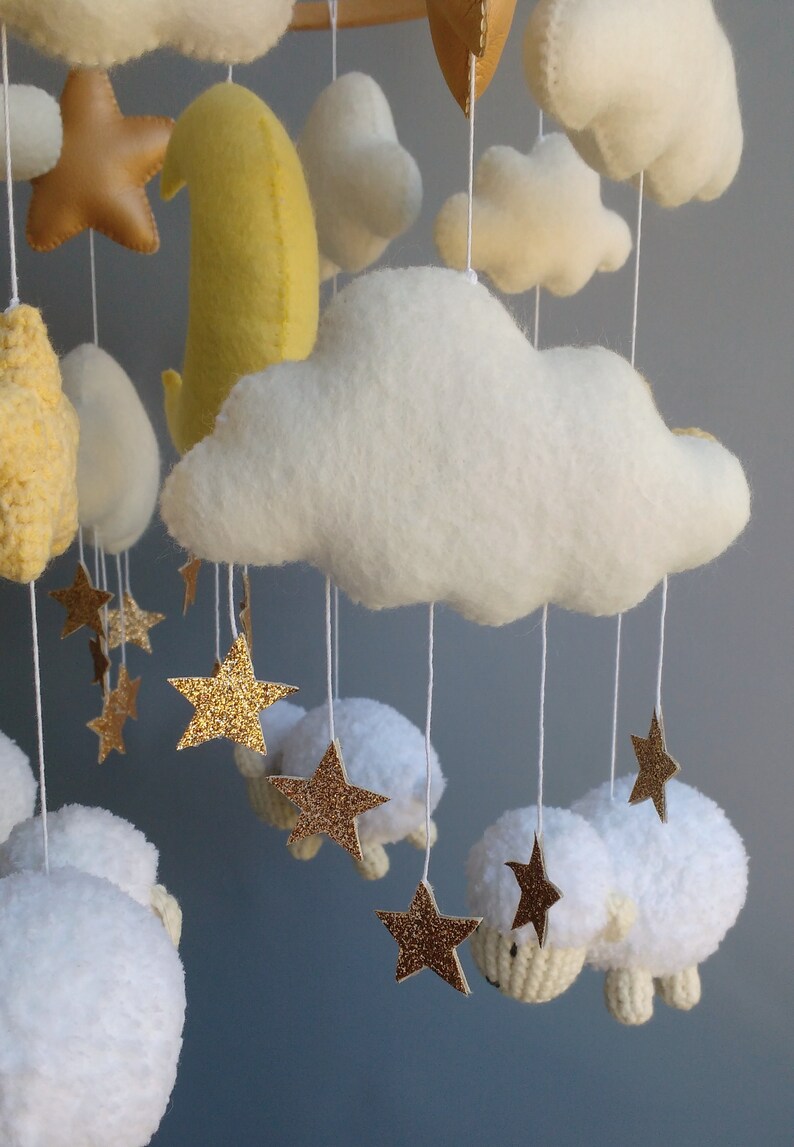 Sheep Mobile Baby Mobile Boy Sheeps Mobile Clouds Nursery Decor Expecting Mom Gift Gender Neutral image 7
