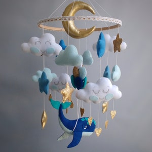 Whale Mobile Baby Mobile Boy Clouds Baby Mobile Ocean Nursery Baby Mobile Blue Expecting Mom Gift image 2