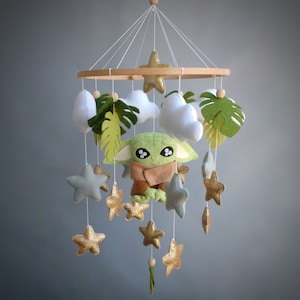 Green Baby Alien Nursery Felt Crib Mobile