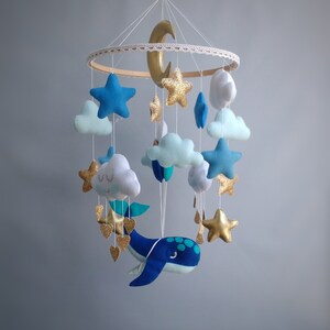 Whale Mobile Baby Mobile Boy Clouds Baby Mobile Ocean Nursery Baby Mobile Blue Expecting Mom Gift image 5