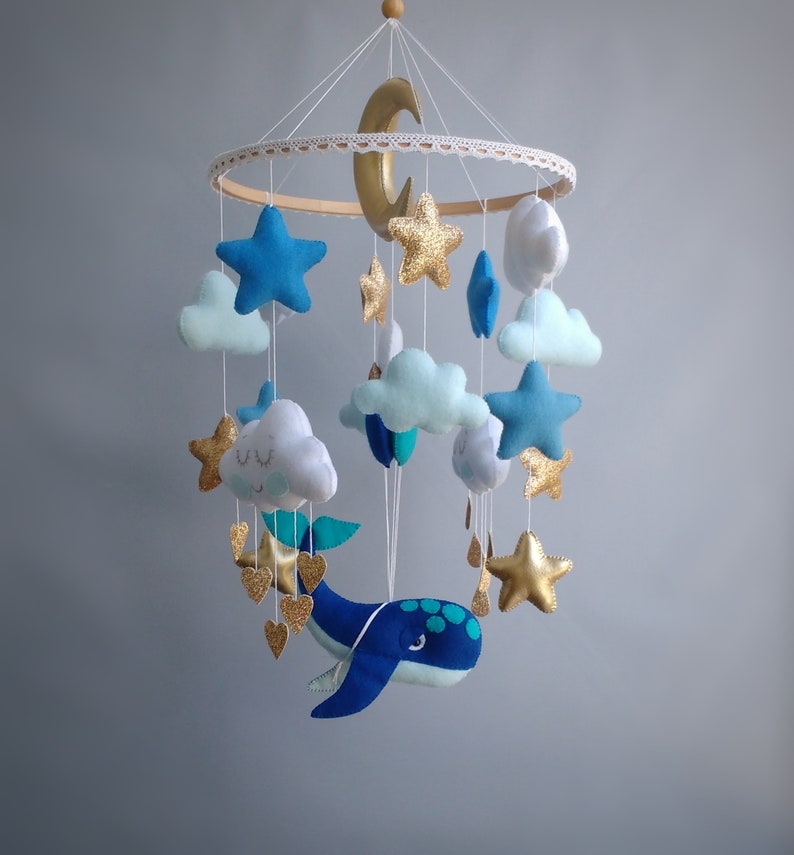 Whale Mobile Baby Mobile Boy Clouds Baby Mobile Ocean Nursery Baby Mobile Blue Expecting Mom Gift image 5