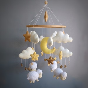 Sheep Mobile - Baby Crib Mobile  - Sheeps Mobile - Clouds Nursery Decor - Expecting Mom Gift - Gender Neutral
