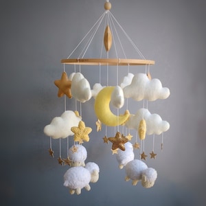 Sheep Mobile Baby Mobile Boy Sheeps Mobile Clouds Nursery Decor Expecting Mom Gift Gender Neutral image 1