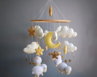 Sheep Mobile - Baby Mobile Boy - Sheeps Mobile - Clouds Nursery Decor - Expecting Mom Gift - Gender Neutral