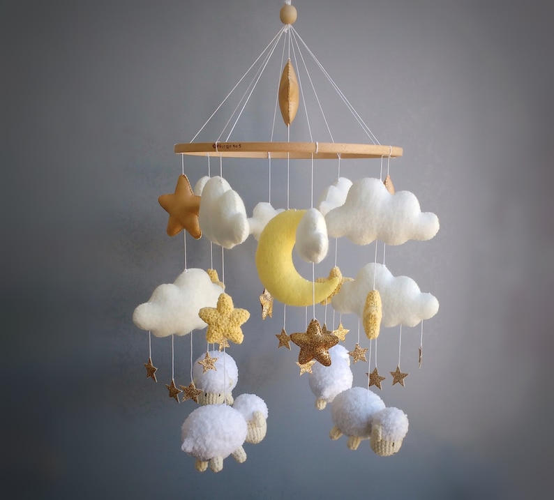 Sheep Mobile Baby Mobile Boy Sheeps Mobile Clouds Nursery Decor Expecting Mom Gift Gender Neutral image 1