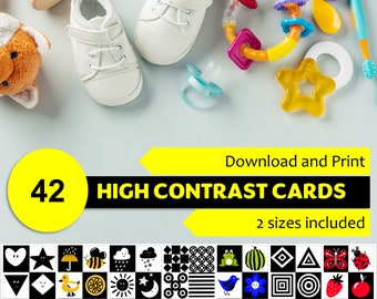 Sensory Baby Cards - Black and White, High Contrast, Montessori (DIY,Download and Print)