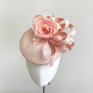 Blush pink Ascot fascinator, small silk cocktail hat, statement occasion hat, small bow fascinator, rose wedding hat, ladies day pink hat