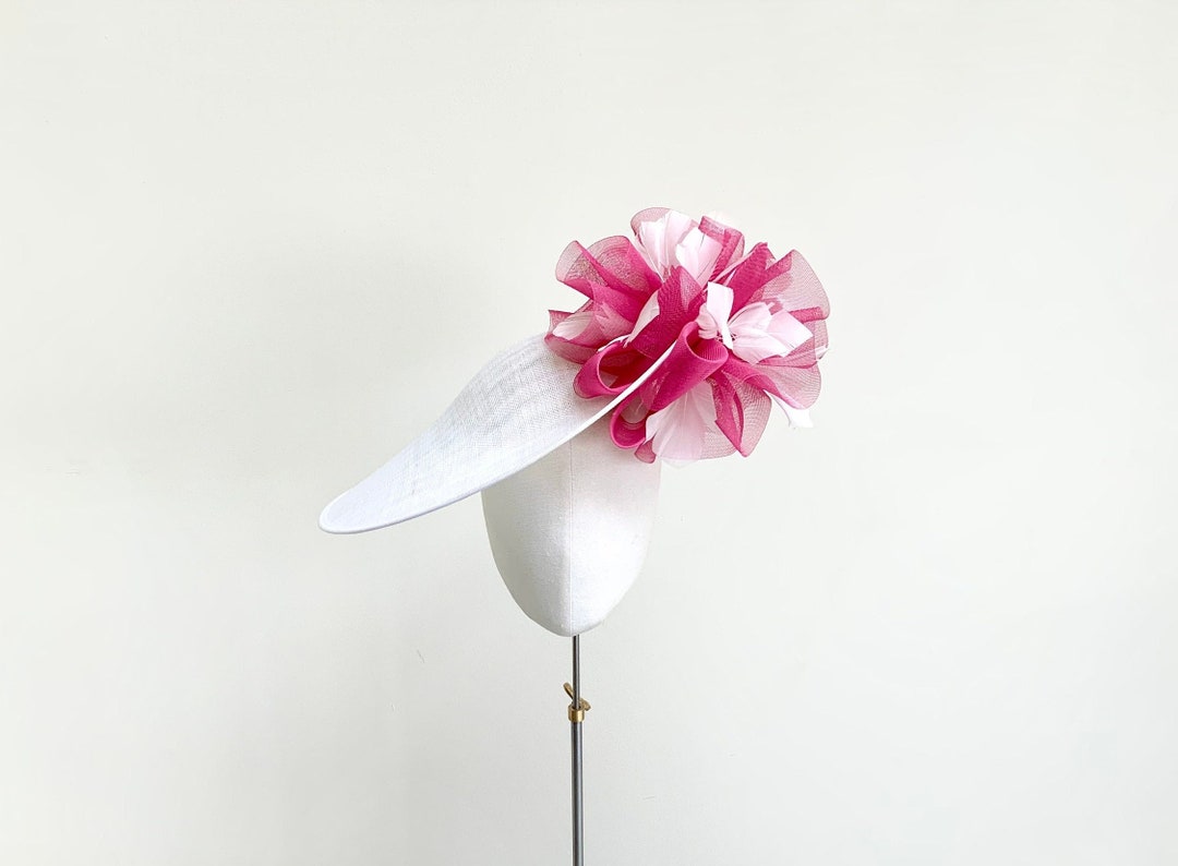 Cerise Pink and White Hatinator, Mother of the Bride Feather Hat, Royal