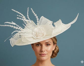 Mother of the Bride, Ivory and Oyster Medium Brim Hat  display picture 1