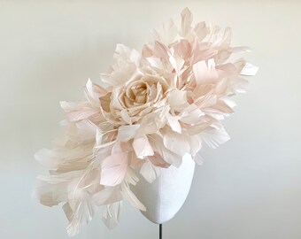 Floral Pale Pink Hat, Statement Wide Brim Hat, Elegant  display picture 3