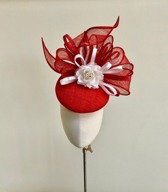 Vibrant Red and White Floral Fascinator kentucky derby hat fascinator purple magenta sinamay with  main image 2