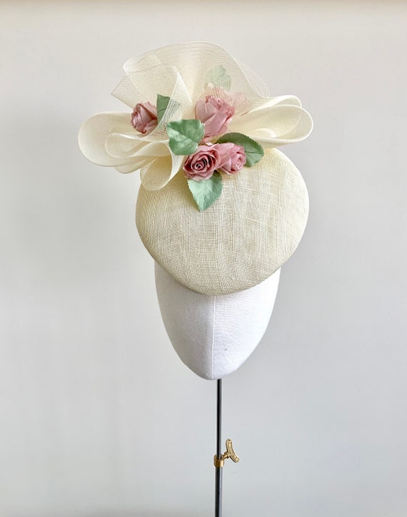 Elegant Cream Headwrap with Floral Accents Cream Floral Headband, Cream Wide Headband, Wide Turban  main image 3