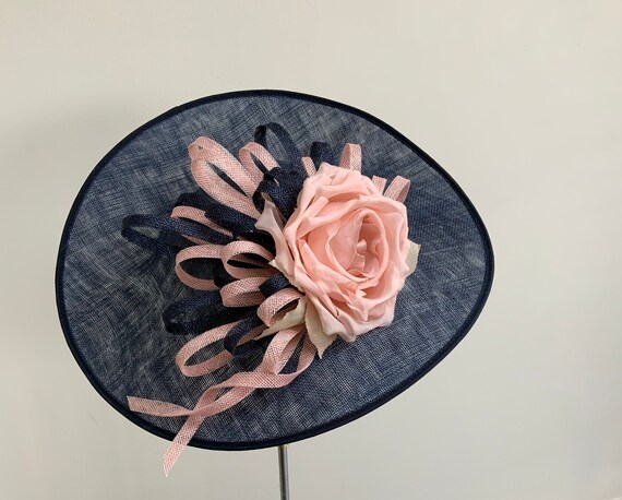 Pale Pink and Navy Ascot Hat Statement Pink Fascinator Ladies Day Headpiece Rose Pink Hatinator Mother of the Bride Pink Wedding Hat Etsy UK