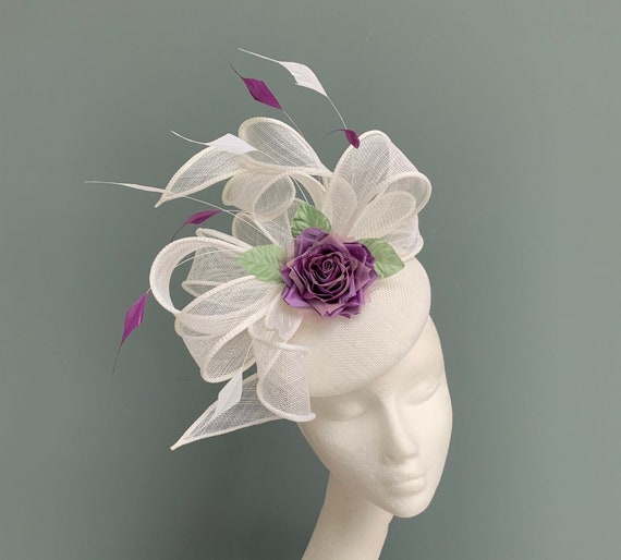 Statement Ascot Hat, White Feather Fascinator, Elegant  display picture 2