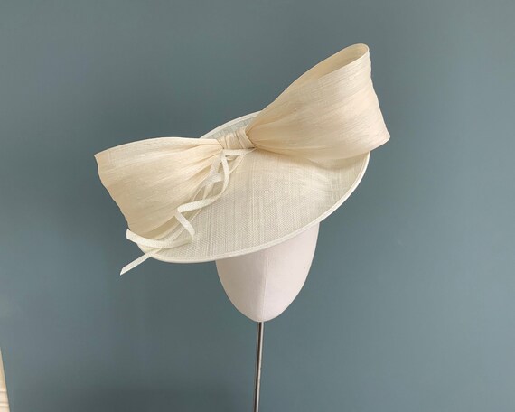 Elegant Cream Bow Hat for Women Ivory Statement Ascot Hat, Wide Brim Cream Wedding Hat, Pink  main image 4