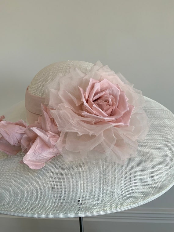 Floral Pale Pink Hat, Statement Wide Brim Hat, Elegant  display picture 3