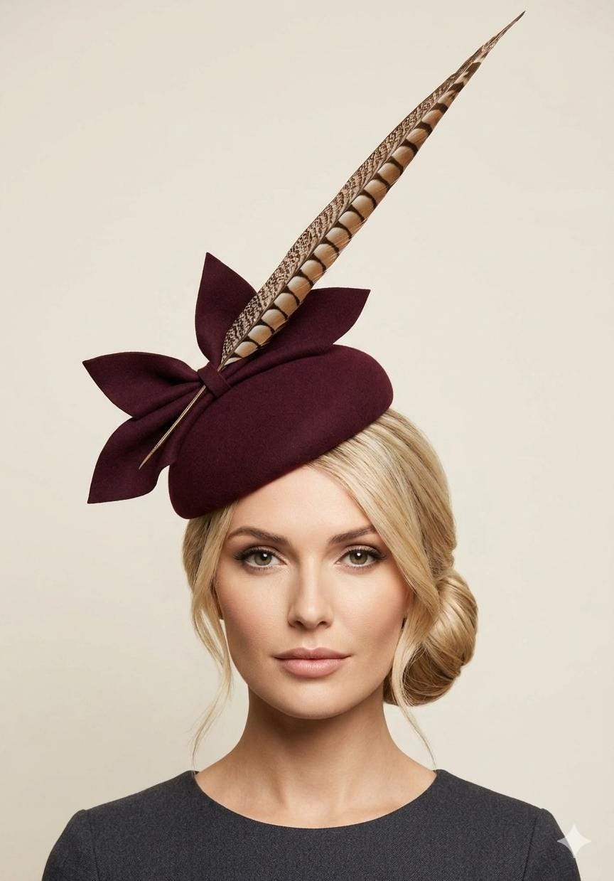 Women’s Maroon Wool Pillbox Fascinator Hat - Classic Headpiece Pillbox Hat Fascinator Beret Wedding Party Top Hat Church  main image 4