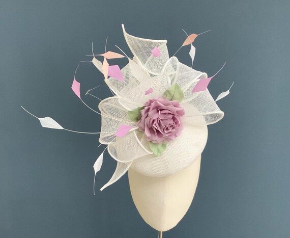 Statement Ascot Hat, Feather Fascinator, Small Floral  display picture 3