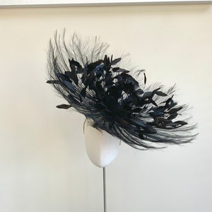 Statement Feather Headpiece, Ascot Ostrich Fascinator, Black Feather ...