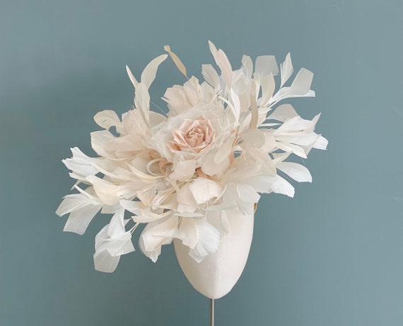 Statement Feather Ascot Hat, Blush and Cream Feather  display picture 1