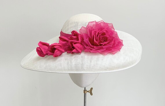 Elegant Cream Hat with Pink Floral Accent Pink Fascinator Kentucky Derby Hat Cream Ivory Flowers  main image 4
