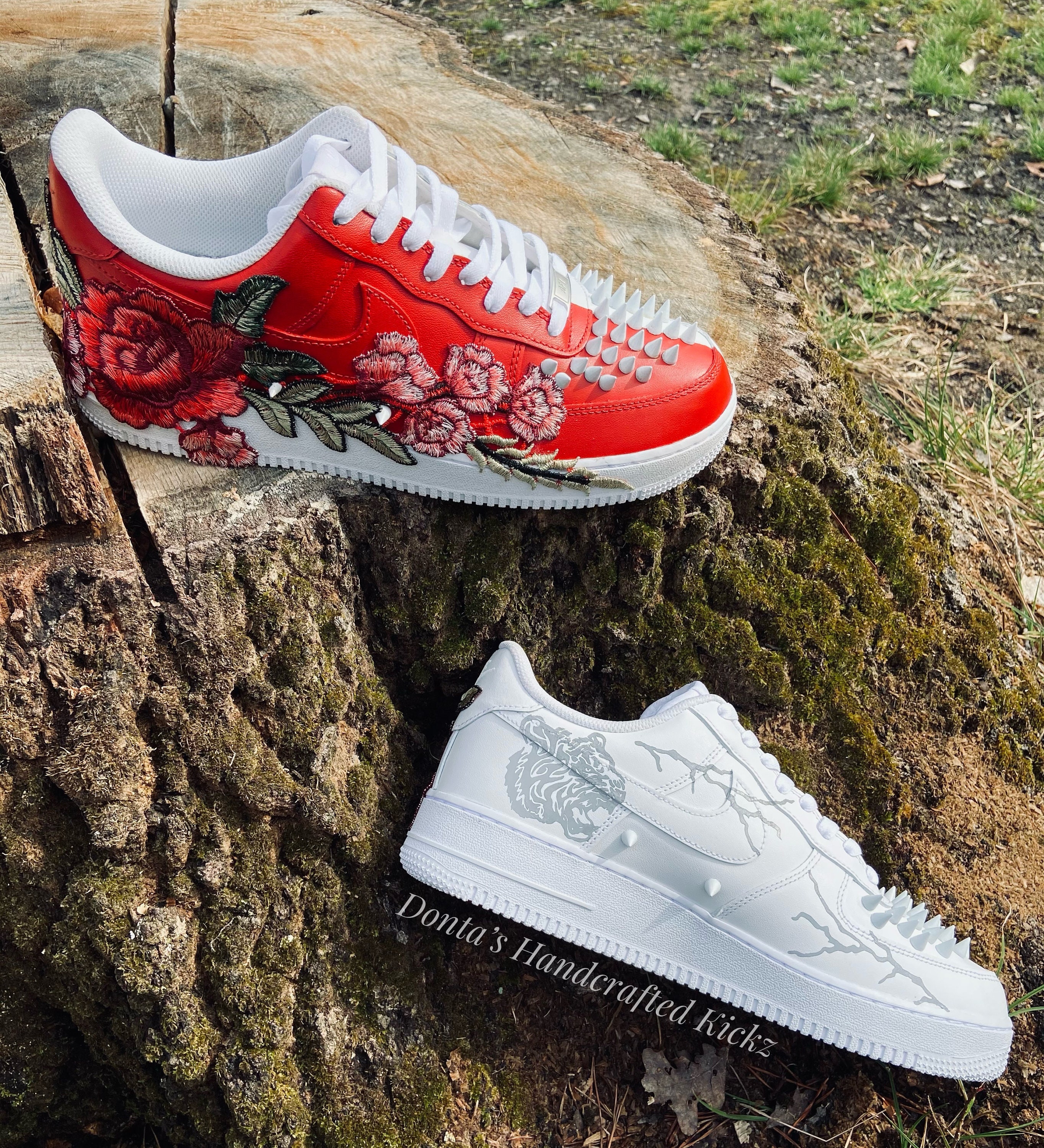 Air Force 1 Custom Half Rose Red Flower Floral Painted Shoes All-Sizes Af1 Sneakers 8.5 Mens (10 Women's)