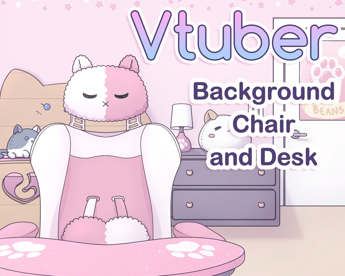 Vtuber Kitty Cat Themed Bedroom Desk and Gamer Chair Pink Etsy UK