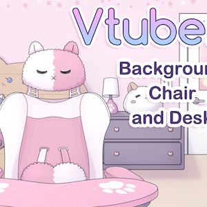 Vtuber Kitty Cat Themed Bedroom, Desk, and Gamer Chair| Pink and Blue