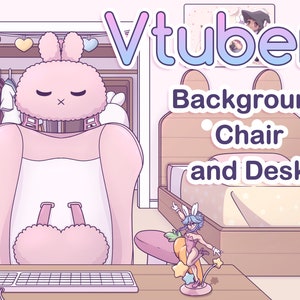Vtuber Schlafzimmer, Schreibtisch und Gamer Stuhl | Personalisierbare Poster | Rosa Hasen Zimmer