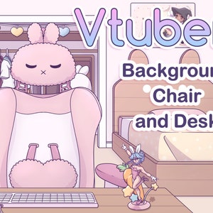 Vtuber Bedroom, Desk, and Gamer Chair | Customizable Posters | Pink Bunny Room